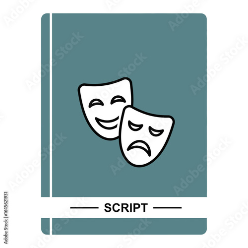 A book icon displays two theatrical masks representing comedy and tragedy.