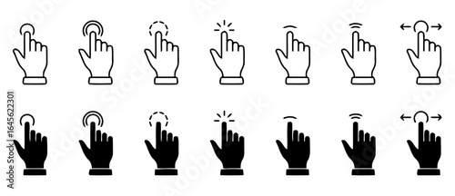 Various hand gestures, showing touch screen interactions.