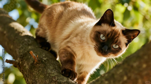 Siamese Cat Climbing Branch