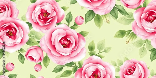 Wallpaper Mural Soft pink & green watercolor rose floral pattern; rustic vintage style seamless repeat for textile & wallpaper,  repeat,  print Torontodigital.ca