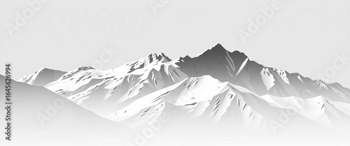 Stylized monochrome mountain range vector illustration, minimalist design, drawing, simple