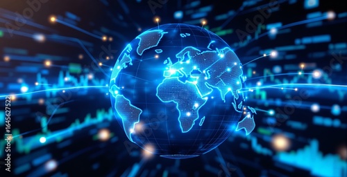 Wallpaper Mural Digital globe with glowing data lines and financial chart elements representing global connectivity and futuristic business analytics concept. Ai generative Torontodigital.ca