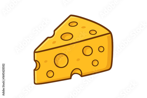Cheese wedge vector cartoon illustration. Slice of Swiss cheese with holes, isolated dairy food icon. Gourmet snack, appetizer, or ingredient for cooking. Fun graphic.