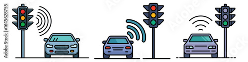 Cars and Smart Traffic Signals with Wireless Connectivity automobile traffic light