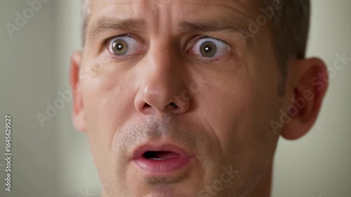 Close up portrait of a middle aged man showcasing variations of surprise and shock, his wide eyes and open mouth conveying astonishment and disbelief