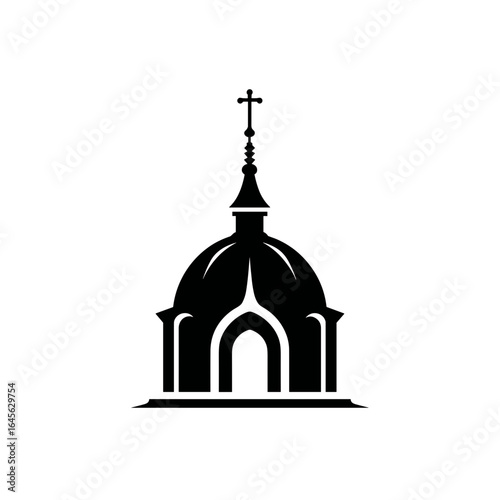 Silhouette icon of a chapel with dome and cross on top

