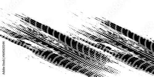 Auto tire tread grunge element. Car and motorcycle tire pattern, wheel tyre tread track. Black tyre print. Vector illustration isolated on white background.
