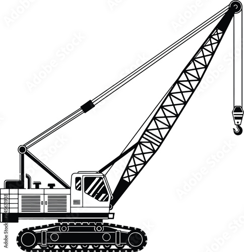 Illustration of a crane isolated on white background, a heavy machine used in construction