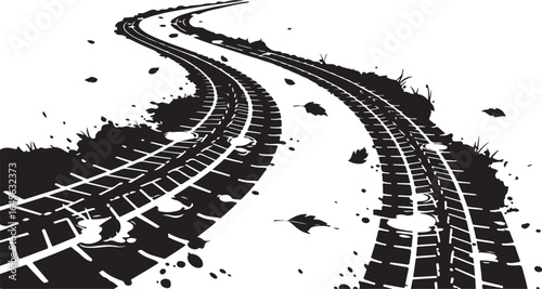 Offroad tire tracks, leaving a mark on the dirt road isolated on white background