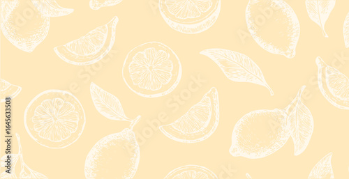 Lemons print, simple sketch style vector background	