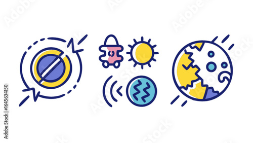 Solar system planets space exploration astronomy science cosmic universe galaxy earth sun moon icons set