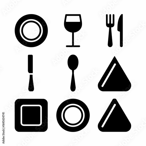 Collection of dining utensils and tableware icons silhouette isolated on white background