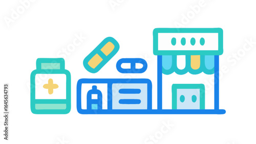 Pharmacy store and medicine vector illustration for healthcare and pharmaceutical business design concept