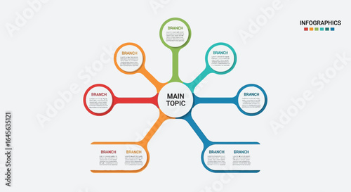Colorful Mind Map Diagram Template For Data Visualization And Connection