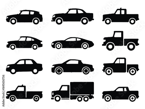 Black Silhouette Vehicle Icons Collection truck