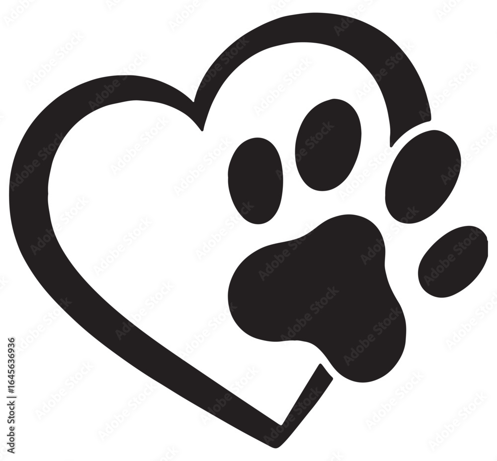 Fototapeta premium Heart with paw print symbol of animal love and care