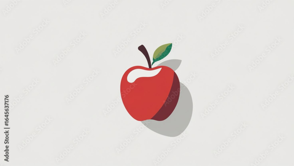 Obraz premium Red apple icon with long shadow in a flat design style