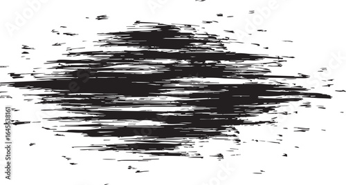 A dynamic black and white abstract grunge texture featuring horizontal brush strokes and scattered particles, ideal for modern design backgrounds.
