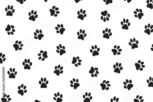 Black paw prints scattered across a white background pattern