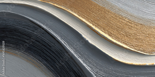 Rich texture of thick paint strokes in elegant gold, silver, white, and charcoal hues creates a luxurious abstract visual evoking sophistication and artistic depth for premium design projects.