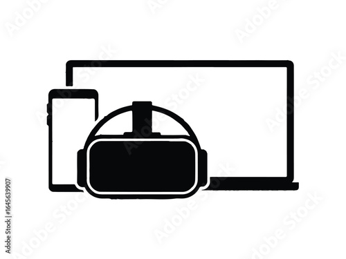 Icon of digital devices including VR headset on white background