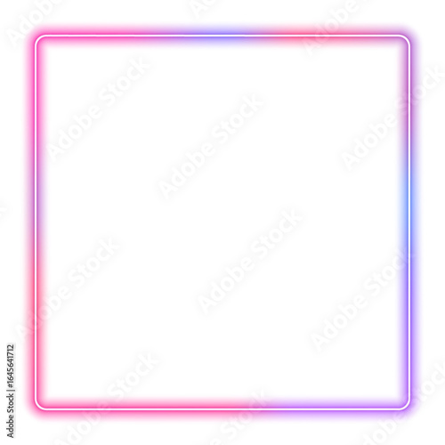 Neon Futuristic sign frame blue purple. Neon glowing square frames, futuristic gradient colorful borders, modern vector decoration. Isolated on transparent background. PNG.	