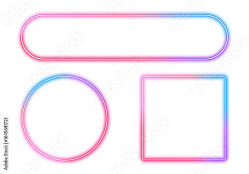 Illustration of neon electric style square frame. Gradient pink purple blue color. Isolated on transparent background. PNG	