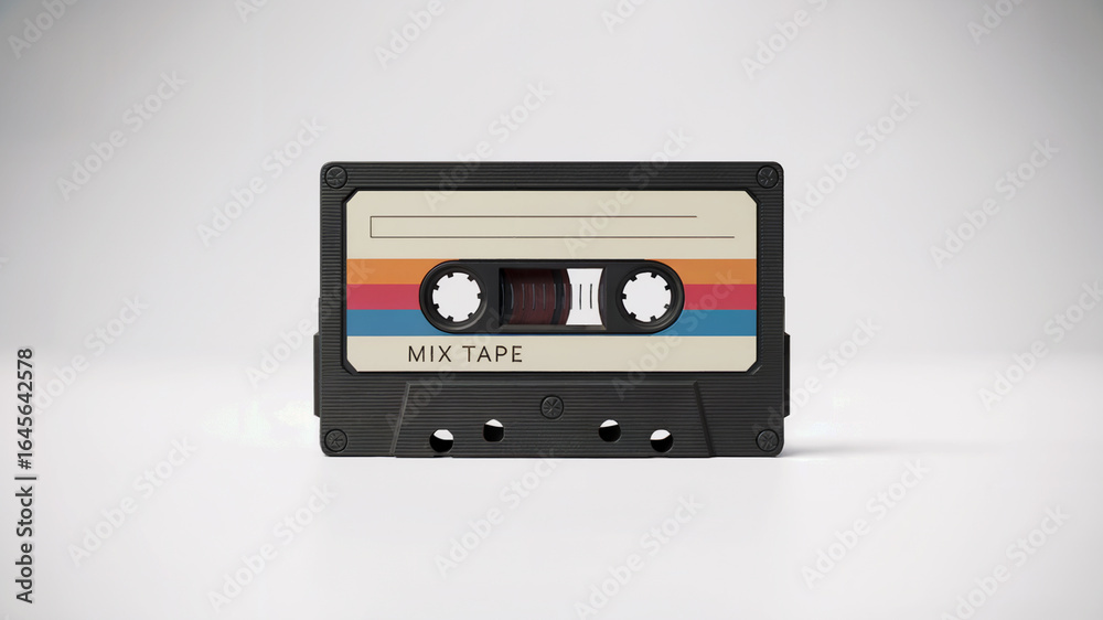 Fototapeta premium Vintage Retro Audio Cassette Tape with Color Stripes – Mix Tape