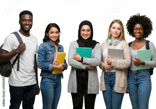 Wallpaper Mural Diverse group of smiling students holding books and laptop isolated on transparent background Torontodigital.ca