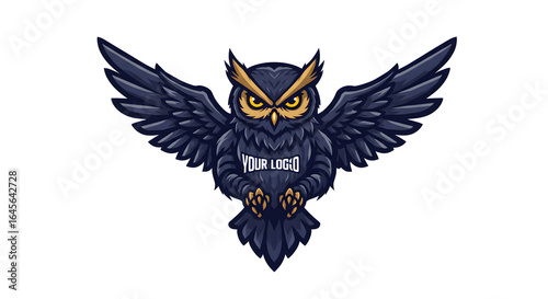 Vector owl mascot logo with spread wings, a powerful and wise brand identity for any company.