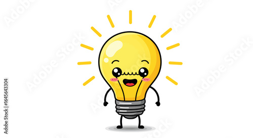 A bright happy lightbulb character brimming with ideas and inspiration on a clean white backdrop in