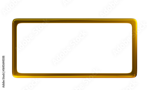 3d golden, glowing rectangular frame with rounded corners on png transparent background.