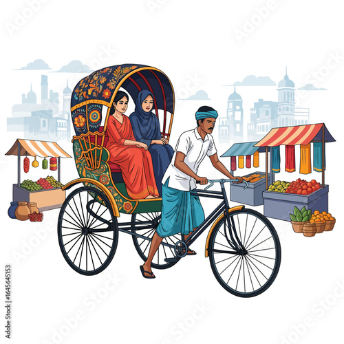 Vector Illustration of a Rickshaw Puller on the Street