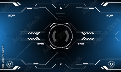 HUD sci-fi interface screen view white circular geometric design virtual futuristic technology creative display on blue vector