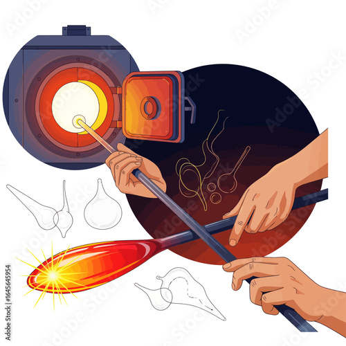 Artisan Glassblower Working with Molten Glass