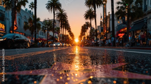 Hollywood Blvd. sunset view, star on the ground