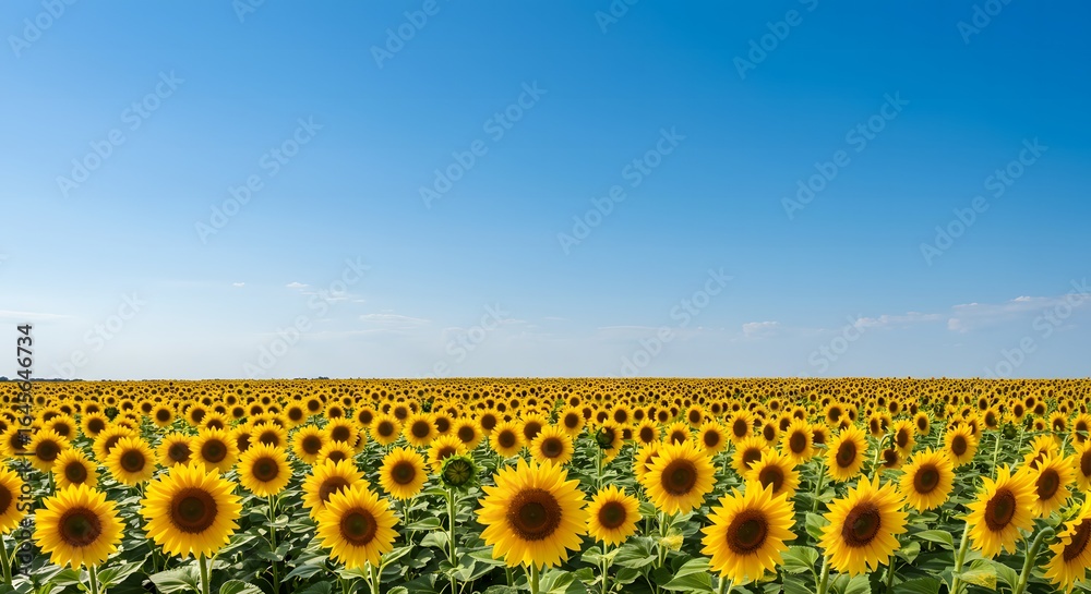 Fototapeta premium Sunflower Field in Summer with Clear Blue Sky