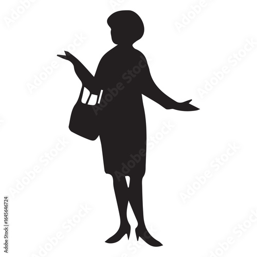 Silhouette of a stylish woman with a handbag isolated on white background