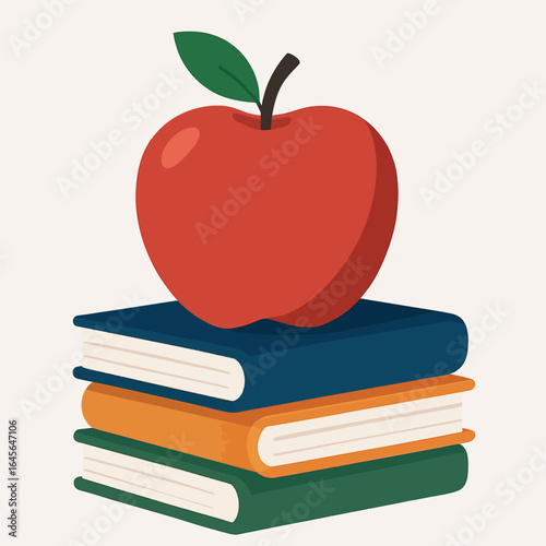 An apple rests atop a stack of books symbolizing knowledge and the joy of learning crisp vector