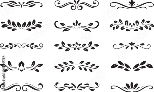 Set of ornate vintage floral and leaf decorative elements featuring swirls and scrolls, ideal for use as dividers, borders, and design accents,  vector art bundle