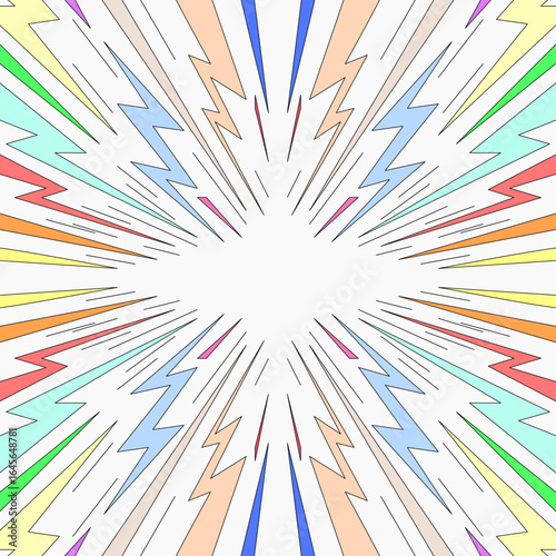 Starburst vector with colorful zigzag rays in pop art style, perfect for backgrounds, posters, comics, and dynamic graphic designs