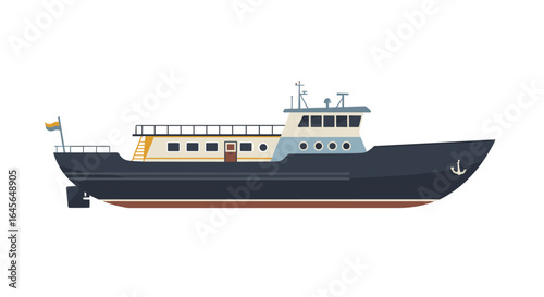 Flat design yacht with anchor and flag on white background