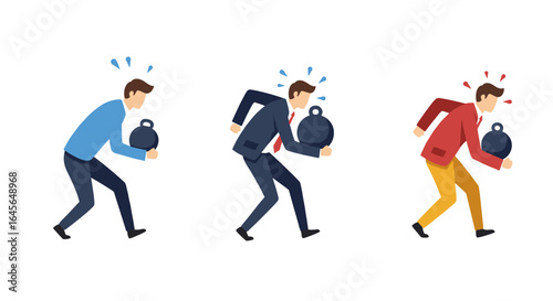 Businessmen struggling with heavy burden in flat style illustrations