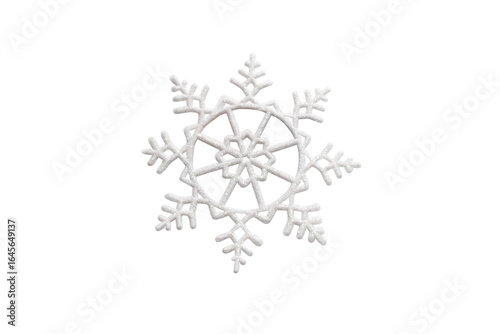 White snowflake with glitter isolated on white background, Decorative element for Christmas and New Year composition