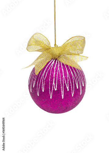 Lilac glitter balloon with golden bow isolated on white background, Decorative element for Christmas and New Year composition