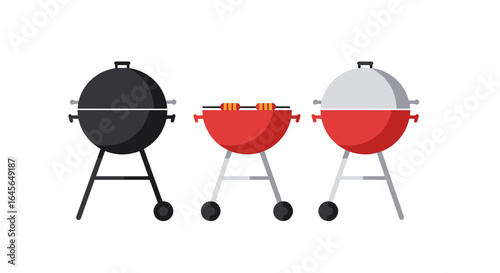 Collection of flat style charcoal grills for outdoor barbecue cooking