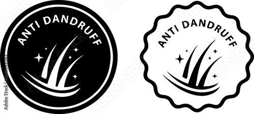 Anti Dandruff label badges with hair on white background