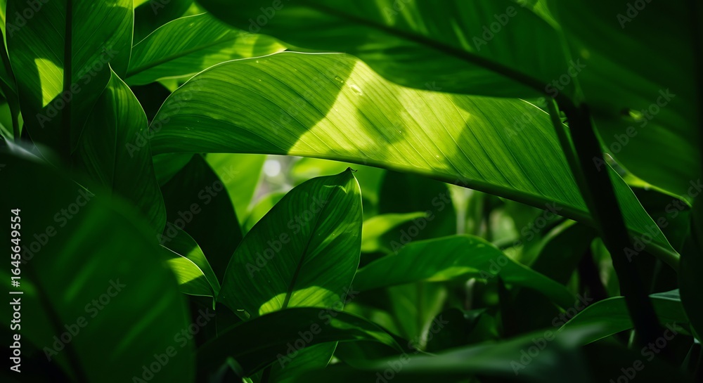 Obraz premium Leafy Canopy: Sunlit Green Foliage Close-Up