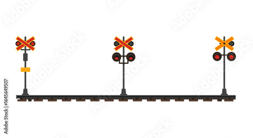 Flat style railroad crossing signs set on white background