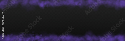 Purple smoke or haze frame, overlay effect on a transparent background. Magic fog, vapor. Abstract vector illustration